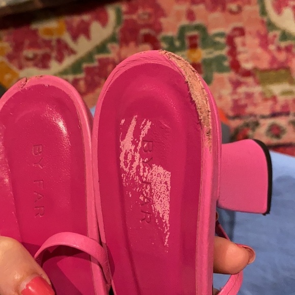 BY FAR / Neon pink Kersti Square-Toe Neon Leather Sandals Barbie  strappy 40 10 - Picture 12 of 12